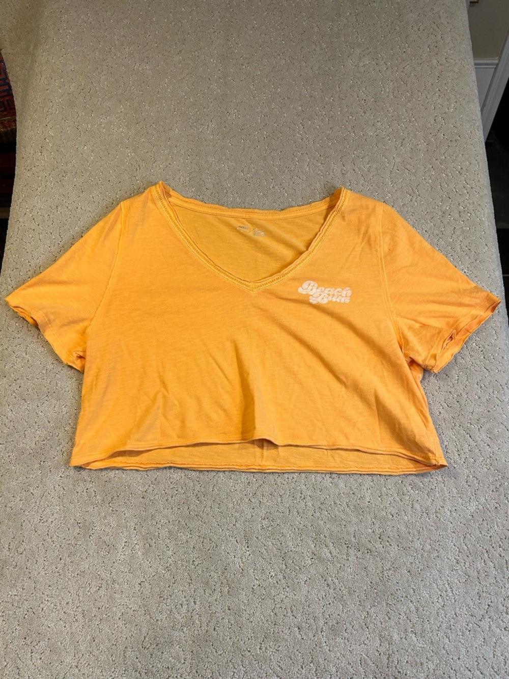 Aerie Shirt Womens Medium Orange Beach Bum Crop Top V Neck Short Sleeve